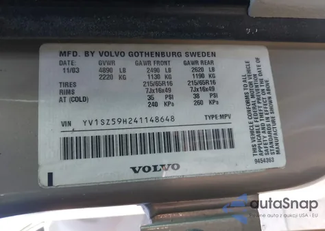 2004 Volvo Xc70 2.5T from USA, damaged, VIN YV1SZ59H241148648